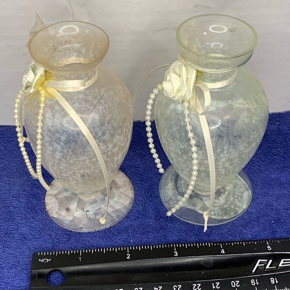 Pair 2 Glass Perfume Bottle  Decanter w/ Glass Stoppers - 5 1/2” Tall - Picture 4 of 12